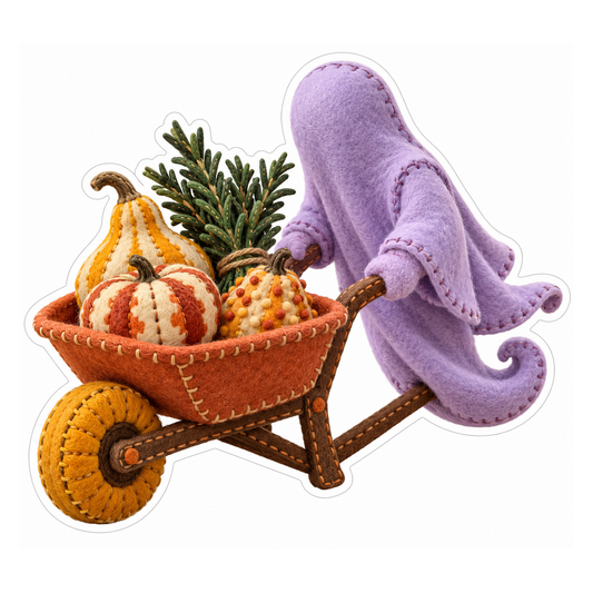 Lavender Felt Ghost Harvest Wheelbarrow Vinyl Decal Stickers