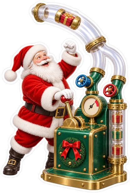 Santa Sending Gifts through Clear Tubes Art Vinyl Decal Stickers