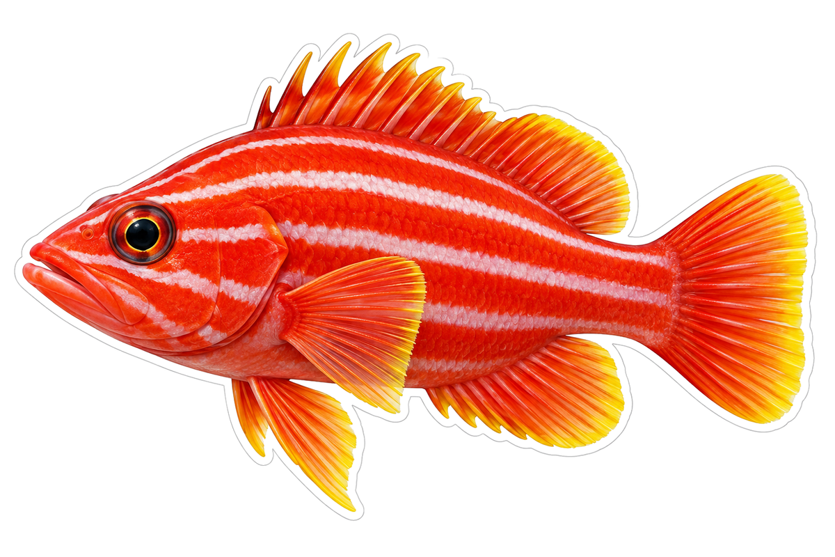 Red Fish with White Stripes and Yellow Fins Art Vinyl Decal Stickers