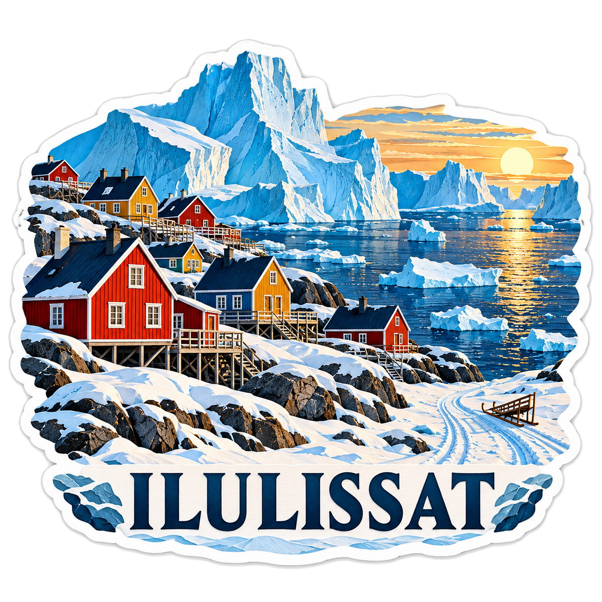 Ilulissat Colorful Houses and Iceberg Harbor Art Vinyl Decal Stickers