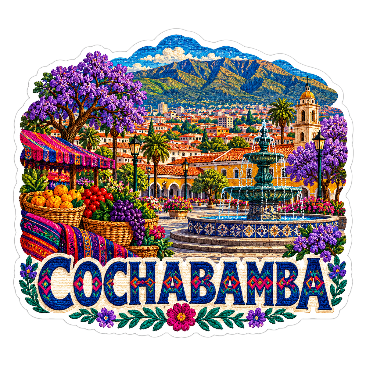 Cochabamba Colorful Plaza Mountain Art Vinyl Decal Stickers