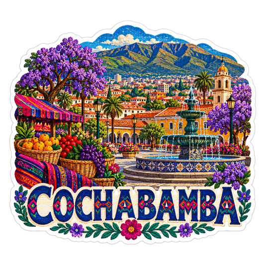 Cochabamba Colorful Plaza Mountain Art Vinyl Decal Stickers