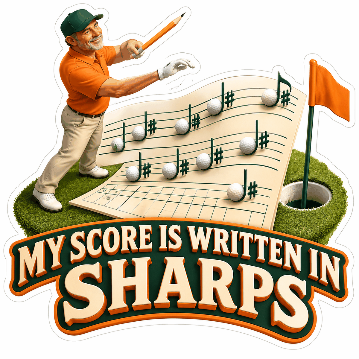 Golfer Writing Ball Notes on Musical Score Vinyl Decal Stickers