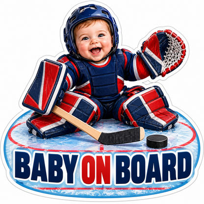 Baby Hockey Goalie in Red Blue Pads Art Vinyl Decal Stickers