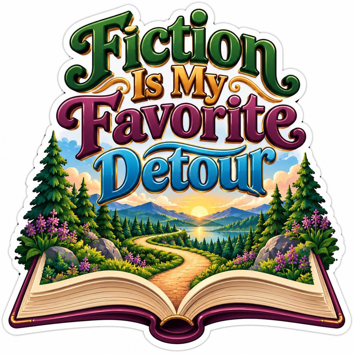 Fiction Is My Favorite Detour Forest Book Vinyl Decal Stickers