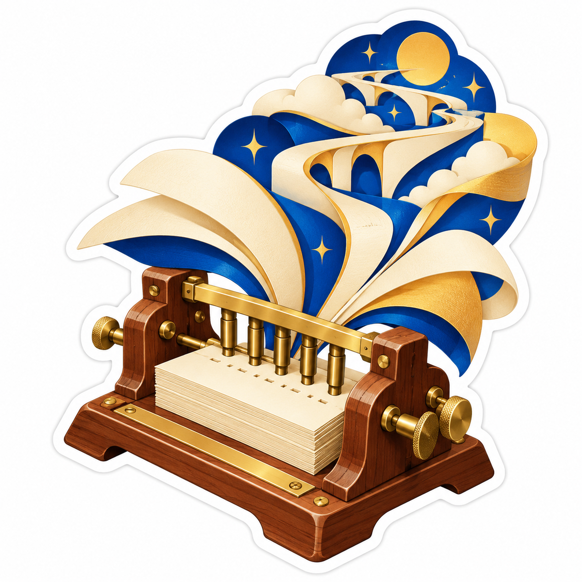 Wooden Book Press with Moonlit Flowing Pages Vinyl Decal Stickers