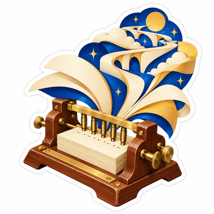 Wooden Book Press with Moonlit Flowing Pages Vinyl Decal Stickers