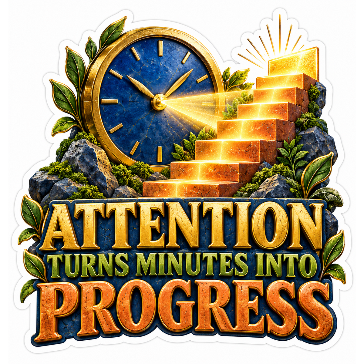 Gold Clock Attention Progress Art Vinyl Decal Stickers