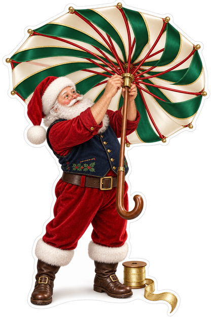 Santa with Striped Parasol Art Vinyl Decal Stickers