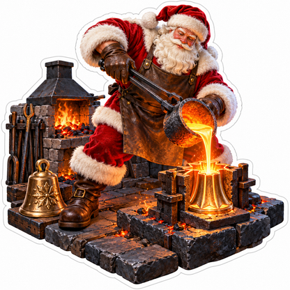 Santa Pouring Golden Metal Bell Mold Vinyl Decal Stickers