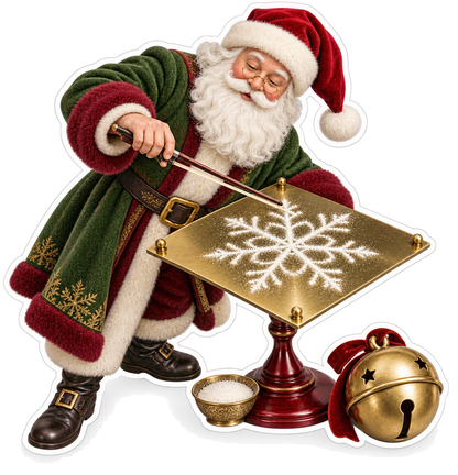 Santa Drawing Snowflake on Brass Art Vinyl Decal Stickers