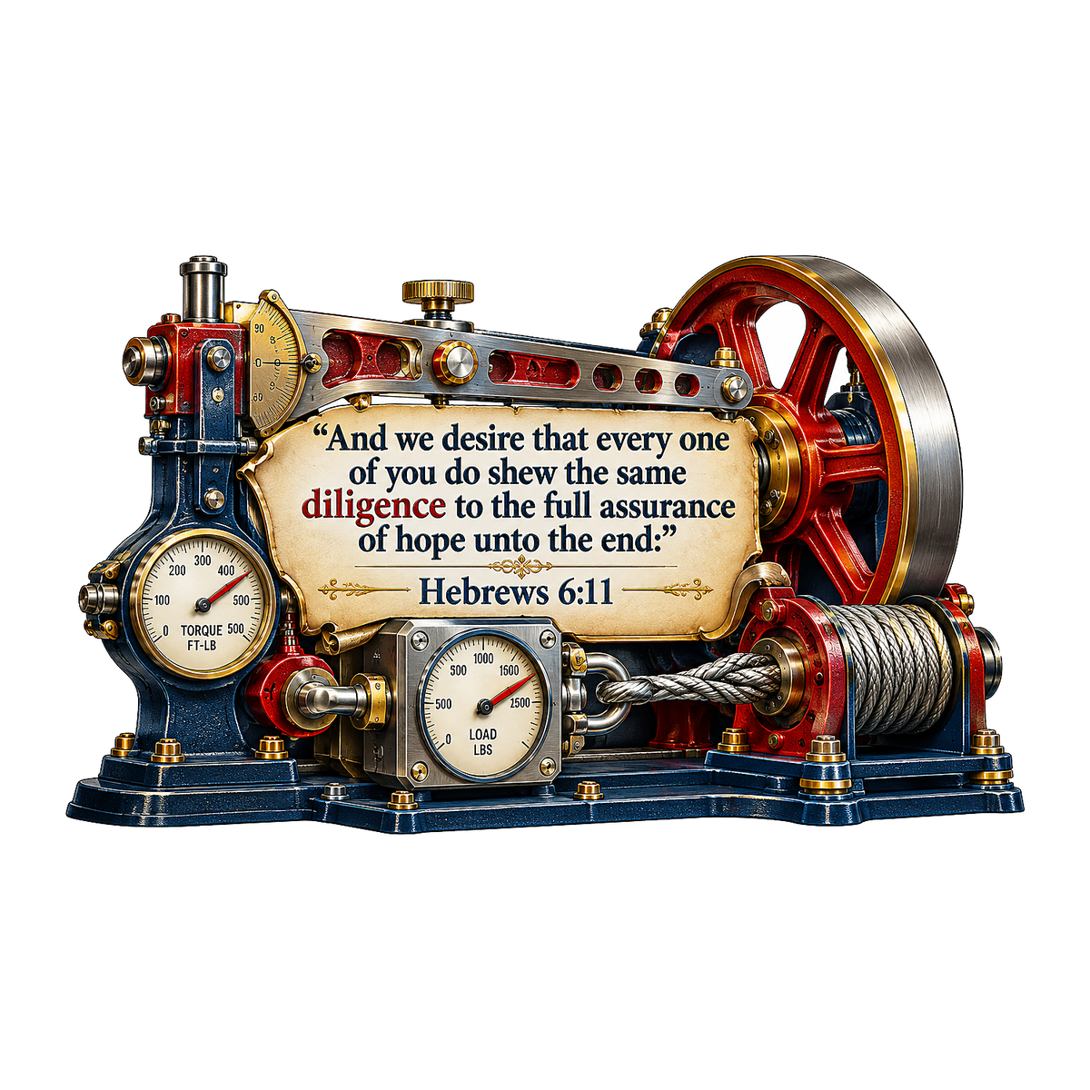 Red Flywheel Machine with Scripture Plaque Vinyl Decal Stickers