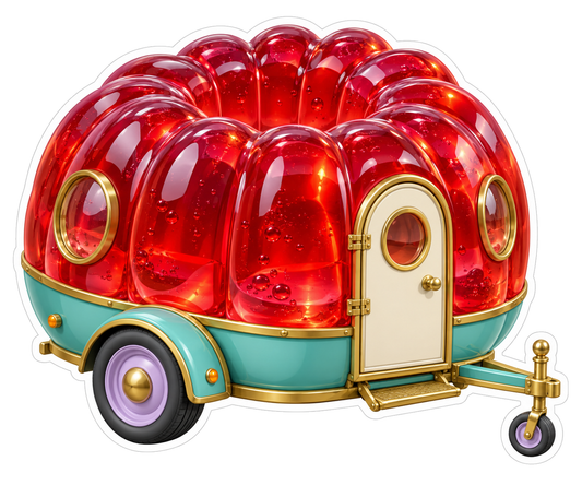 Red Jelly Mold Teal Camper Trailer Art Vinyl Decal Stickers