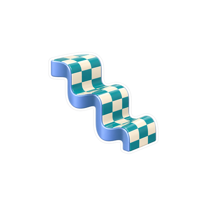 Teal Checkered Wavy Ribbon Art Vinyl Decal Stickers