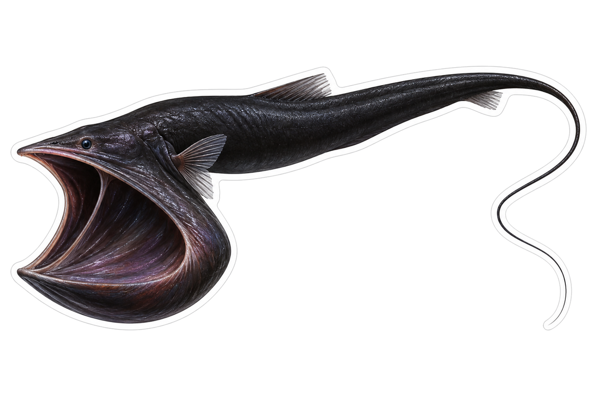 Black Gulper Fish with Huge Open Mouth Art Vinyl Decal Stickers