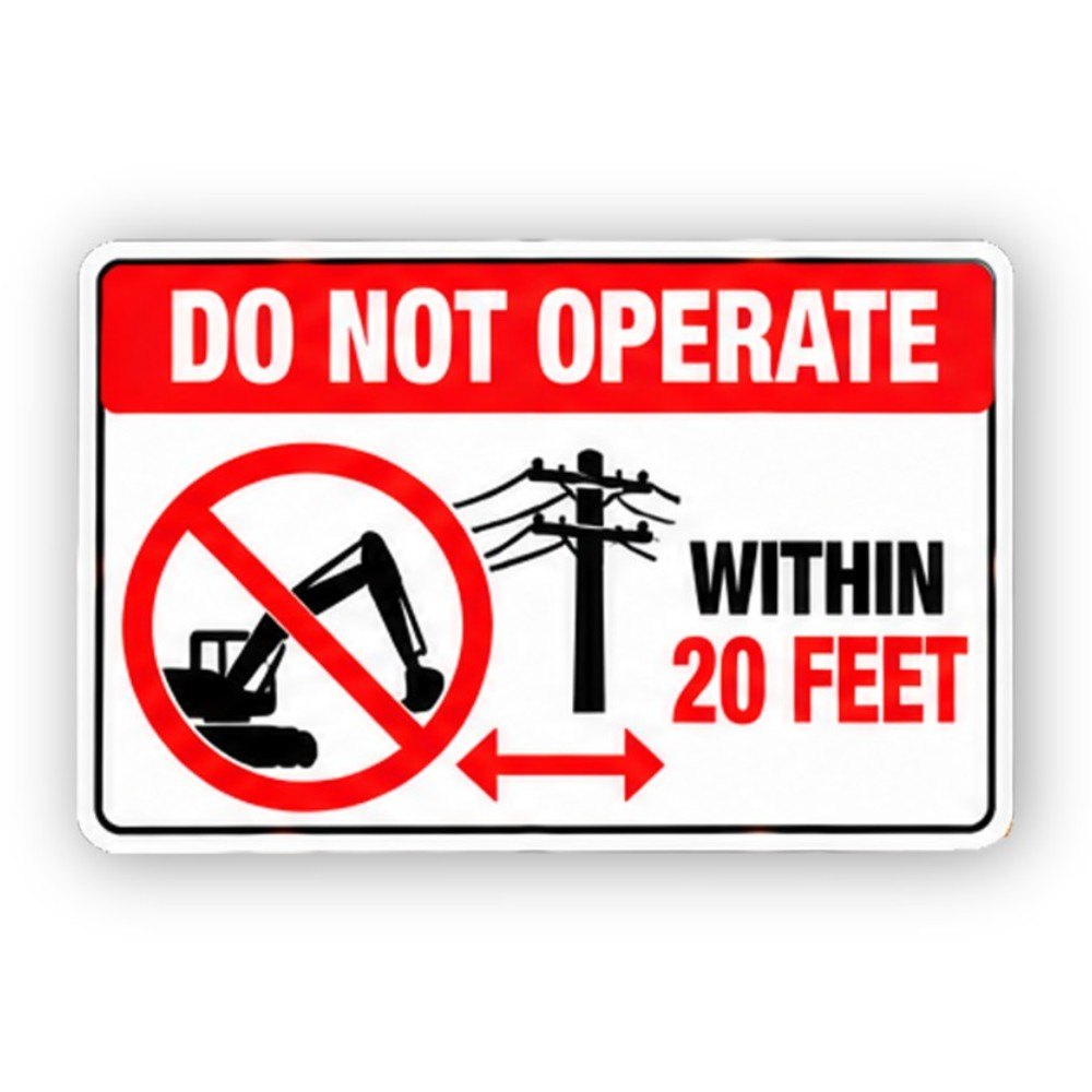Red Crossed Excavator Power Lines Panel Vinyl Decal Stickers