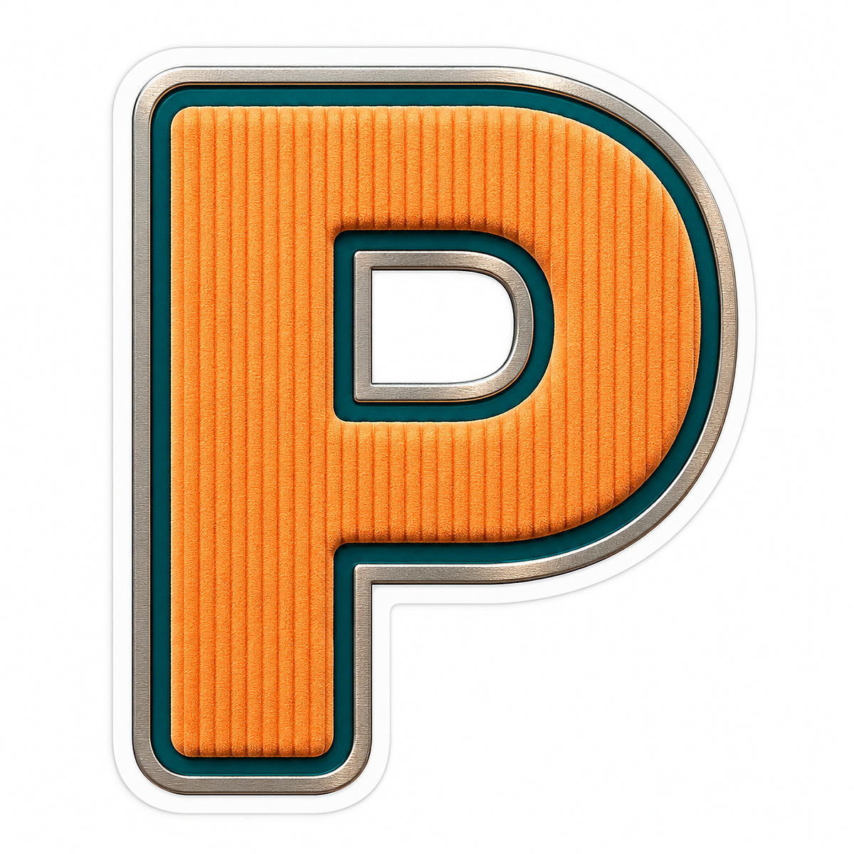 Orange Ribbed Letter P with Teal Trim Art Vinyl Decal Stickers
