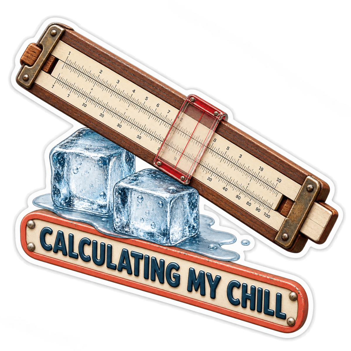 Slide Rule above Two Clear Blue Cubes Vinyl Decal Stickers