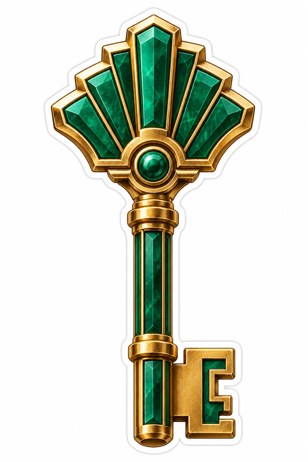 Emerald Fan Topped Key with Golden Edges Vinyl Decal Stickers