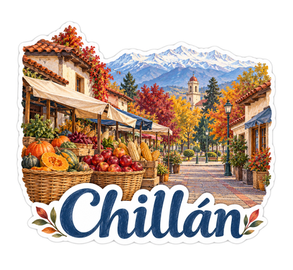 Chillan Autumn Produce Market and Mountains Vinyl Decal Stickers