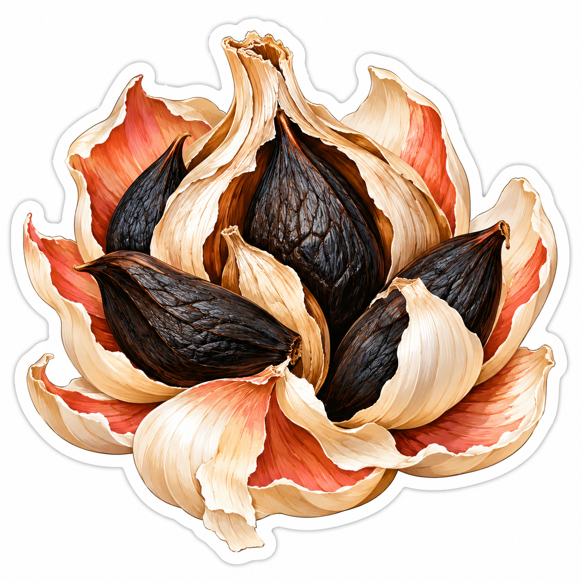 Black Garlic Cloves Papery Petal Art Vinyl Decal Stickers