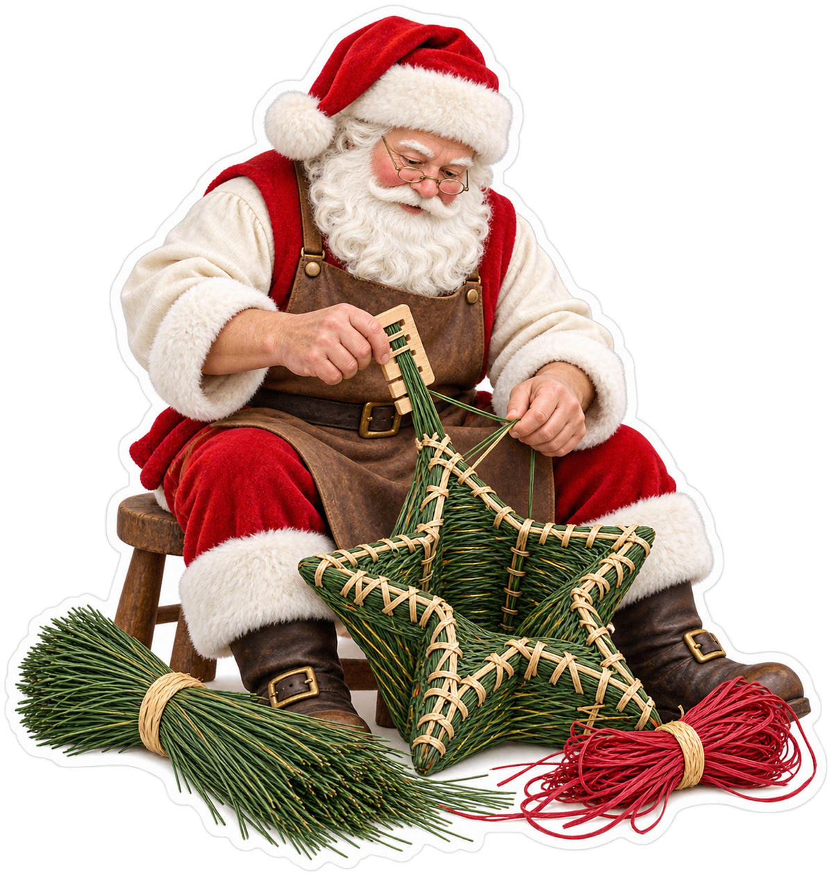 Santa Weaving Green Star Basket Art Vinyl Decal Stickers