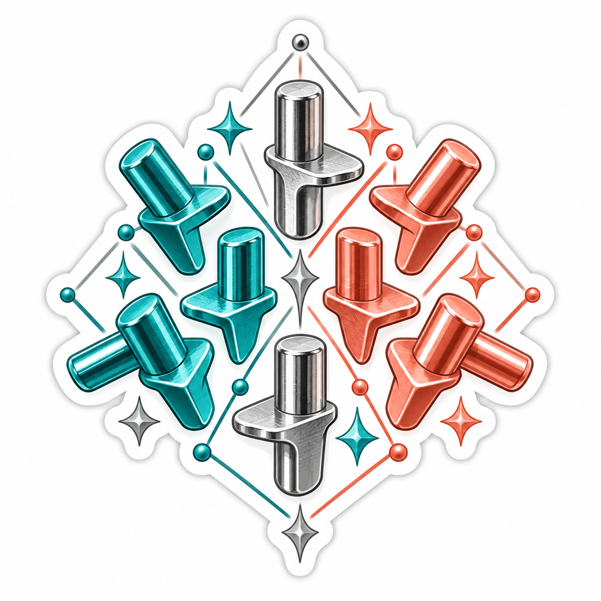 Teal Coral Silver Shelf Pin Pattern Art Vinyl Decal Stickers