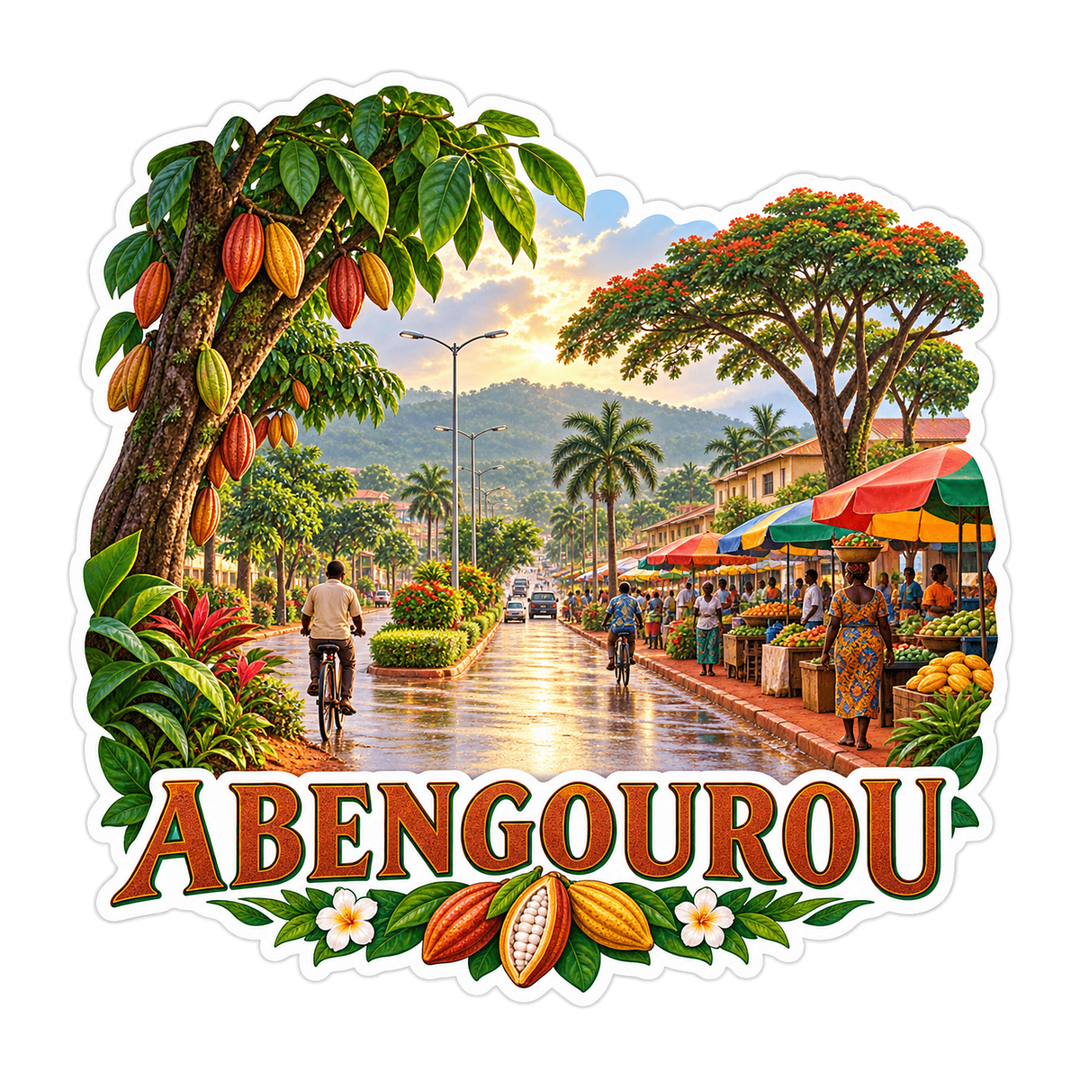 Abengourou Cocoa Market Art Vinyl Decal Stickers