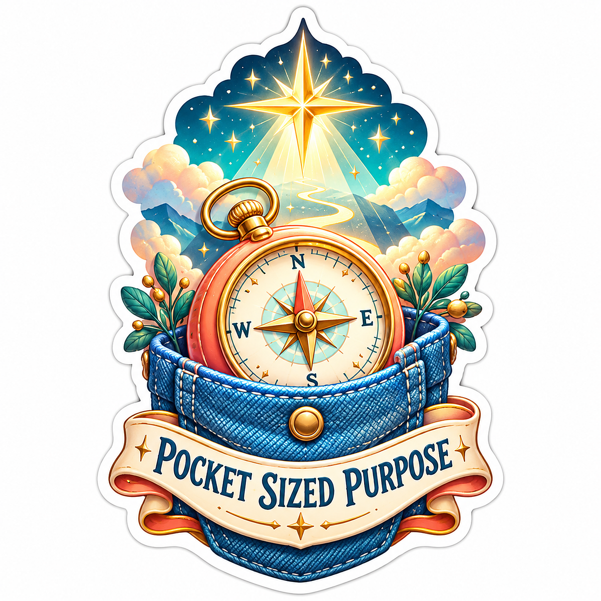 Pocket Sized Purpose Compass and Golden Star Vinyl Decal Stickers