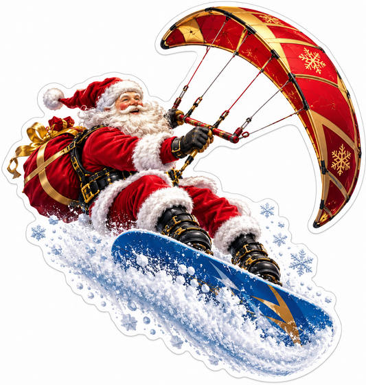 Santa Snowboard Red Gold Kite Ride Vinyl Decal Stickers