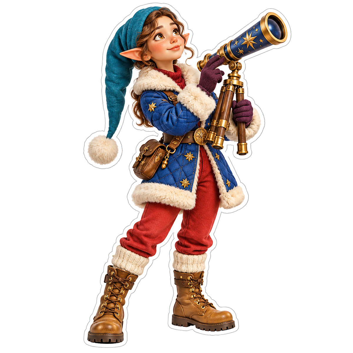 Blue Coat Elf Looking Through Telescope Art Vinyl Decal Stickers