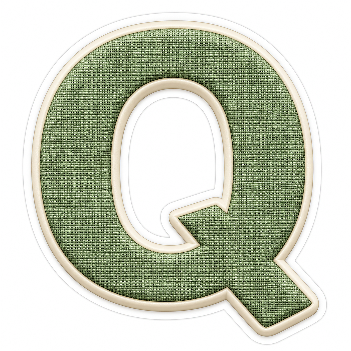 Sage Linen Texture Ivory Border Letter Q Vinyl Decal Stickers