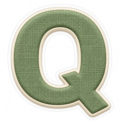 Sage Linen Texture Ivory Border Letter Q Vinyl Decal Stickers