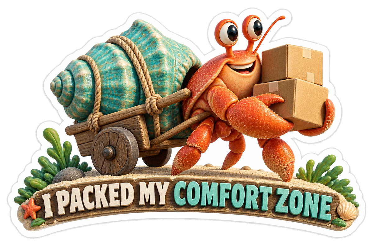 Hermit Crab Moving Shell and Boxes Art Vinyl Decal Stickers