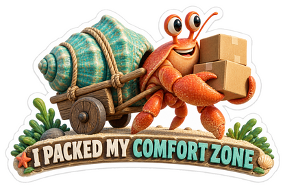 Hermit Crab Moving Shell and Boxes Art Vinyl Decal Stickers