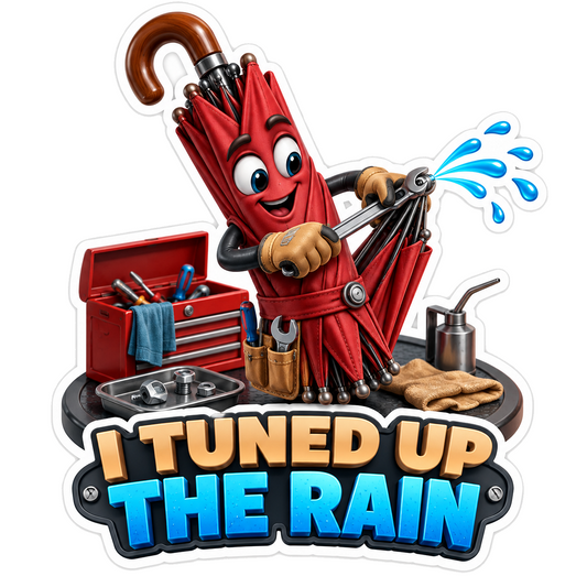 Red Umbrella Mechanic with Tools Art Vinyl Decal Stickers