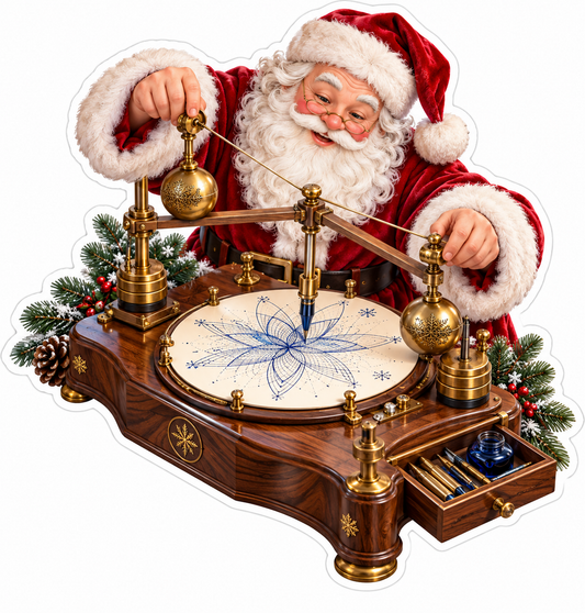 Santa Drawing Blue Loops Brass Pendulums Vinyl Decal Stickers
