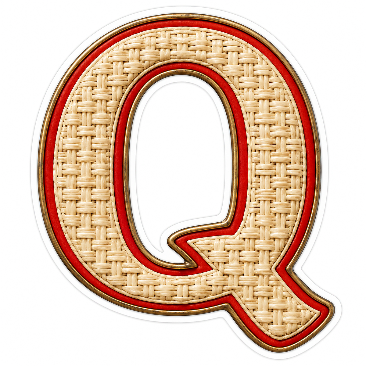 Ivory Woven Letter Q with Red Trim Art Vinyl Decal Stickers