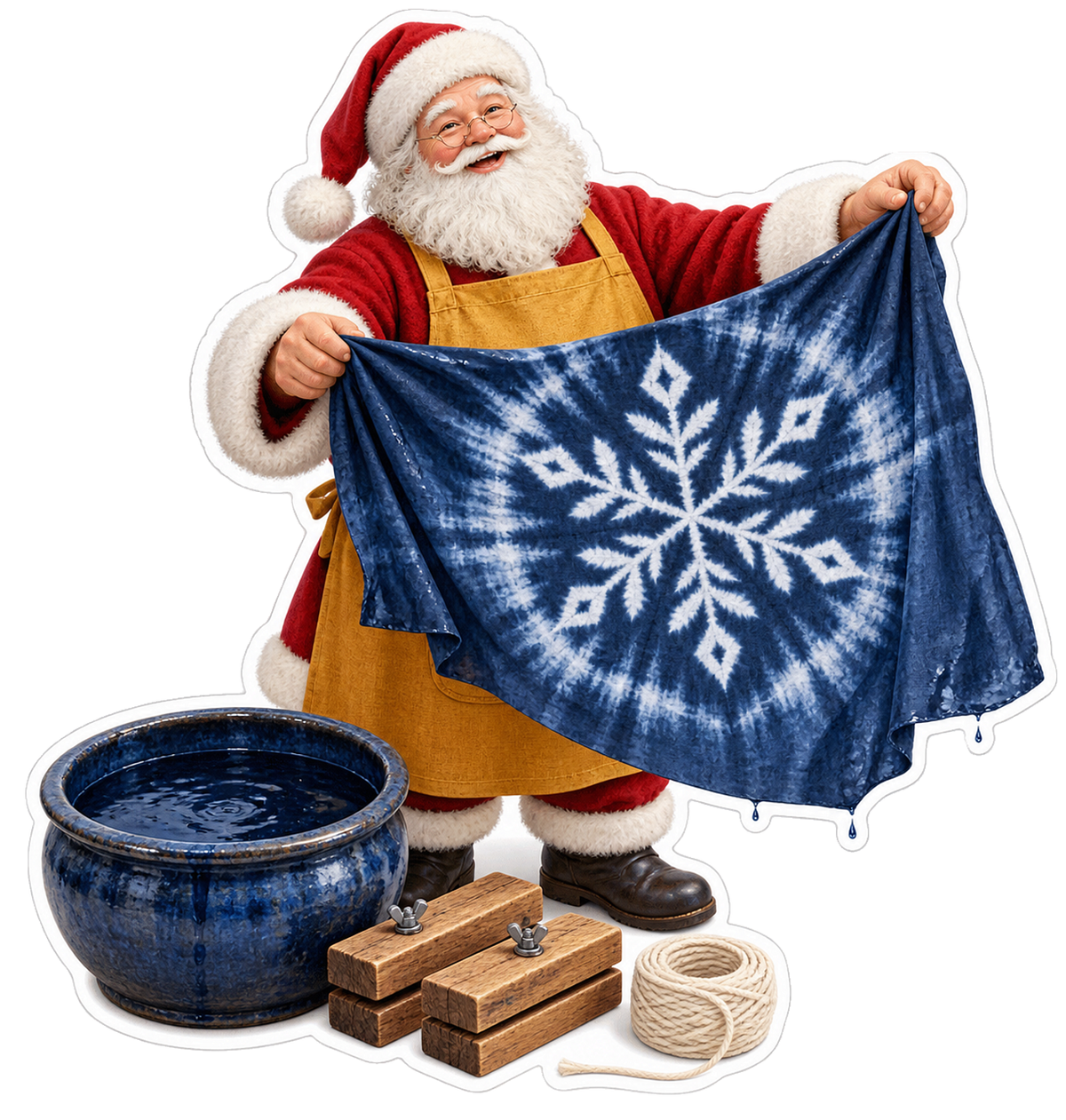 Santa with Blue Snowflake Cloth Art Vinyl Decal Stickers