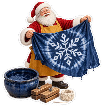 Santa with Blue Snowflake Cloth Art Vinyl Decal Stickers