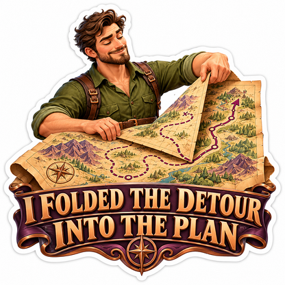 Man Folding Mountain Detour Map Art Vinyl Decal Stickers