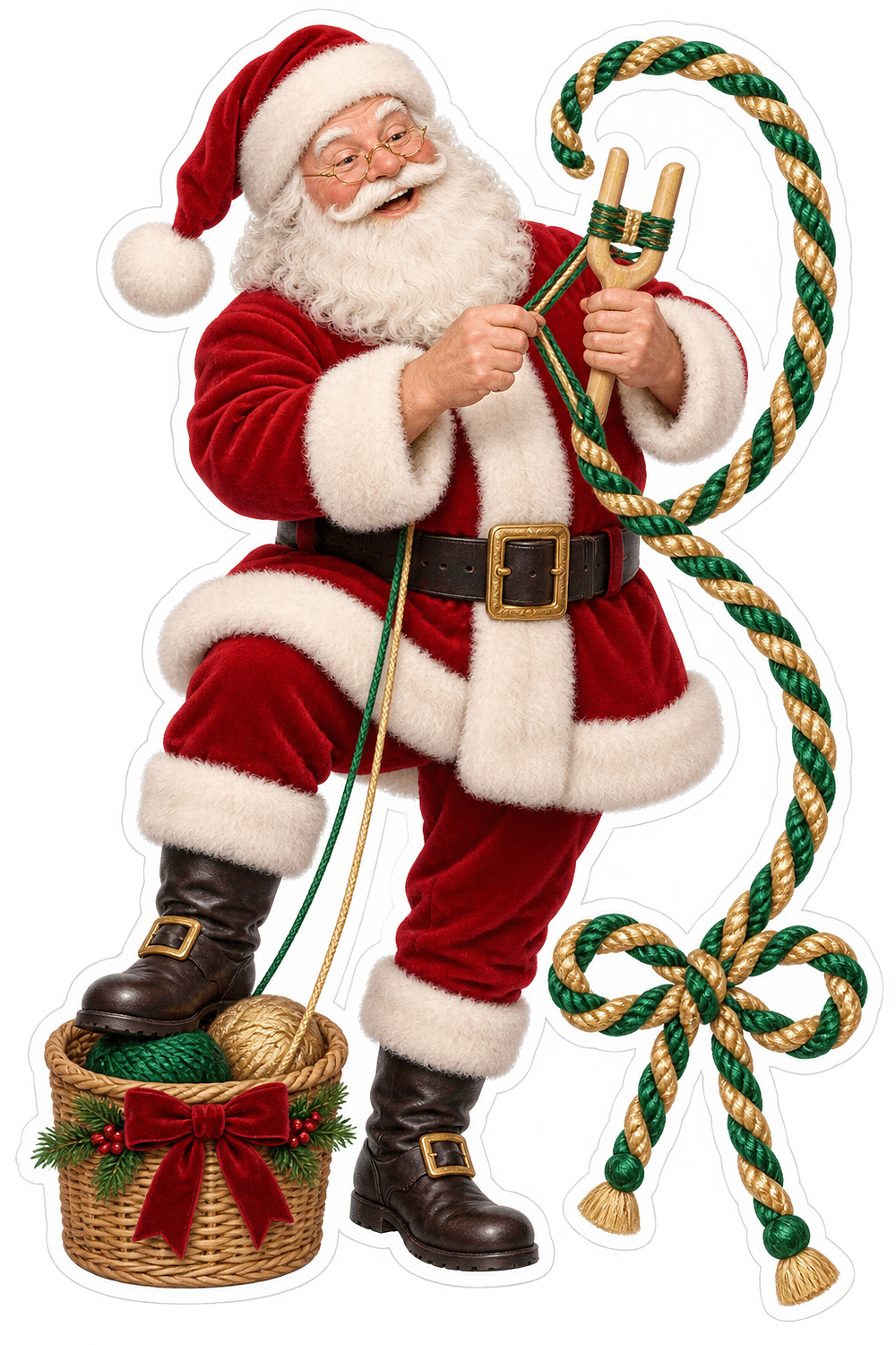Santa Making Green Gold Cord Art Vinyl Decal Stickers