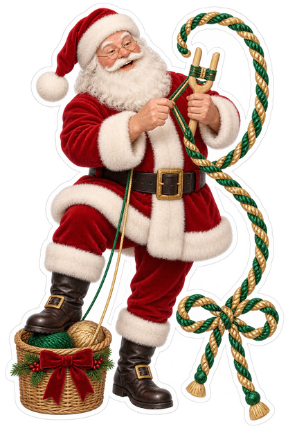 Santa Making Green Gold Cord Art Vinyl Decal Stickers