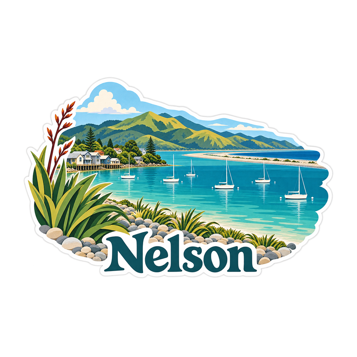 Nelson Sunlit Bay Sailboats Art Vinyl Decal Stickers