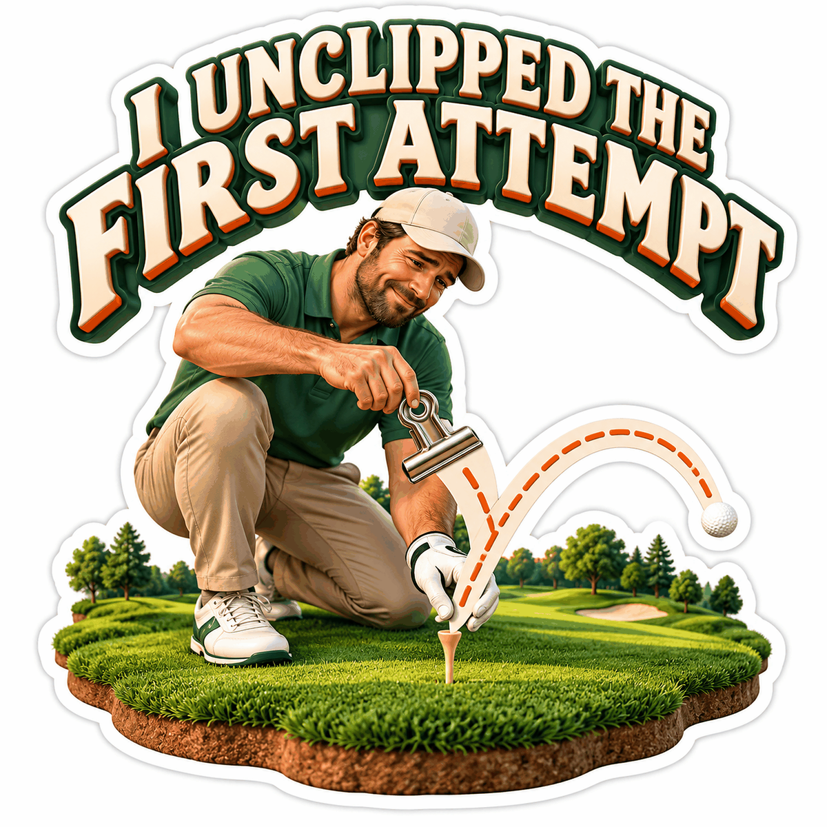 Golfer Unclipping Curved Ball Flight Art Vinyl Decal Stickers