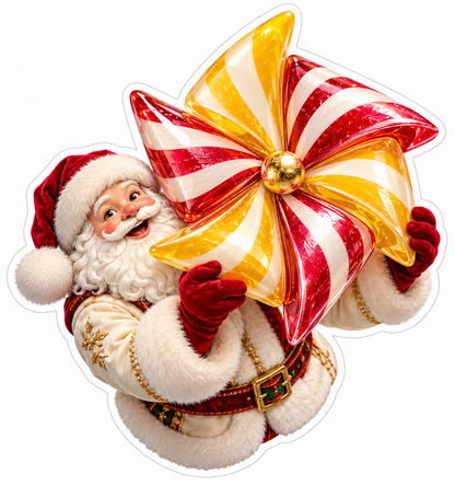 Santa Holding a Red White and Gold Pinwheel Vinyl Decal Stickers