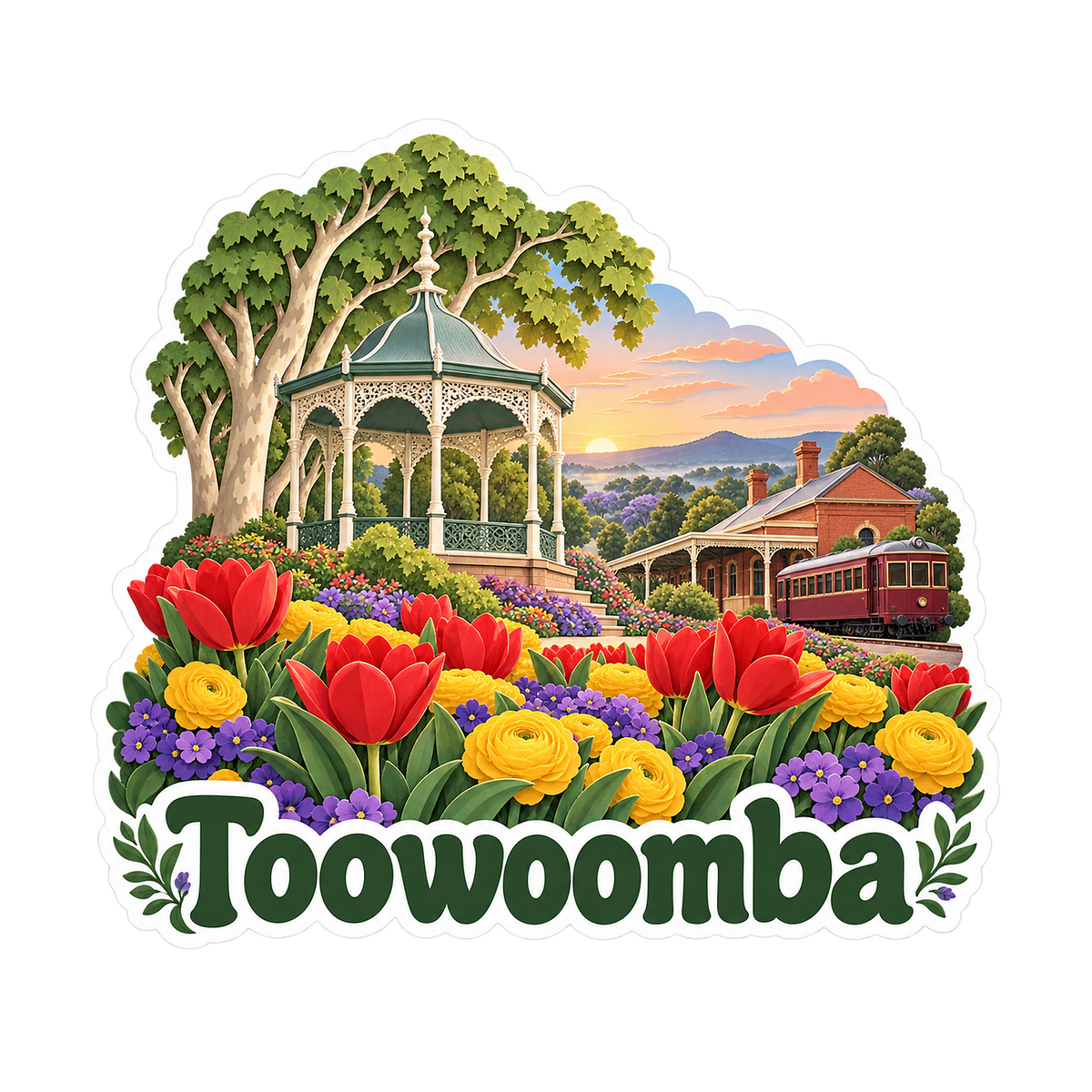 Toowoomba Spring Flowers and Gazebo Art Vinyl Decal Stickers