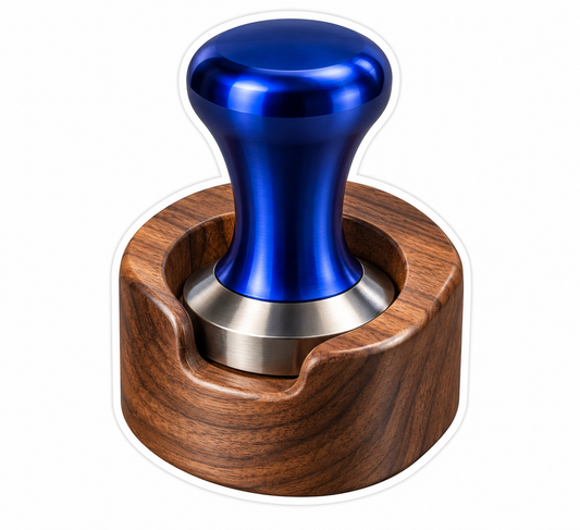 Blue Coffee Tamper in Round Wooden Holder Vinyl Decal Stickers