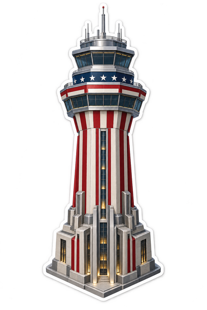 USA Flag Airport Control Tower Art Vinyl Decal Stickers