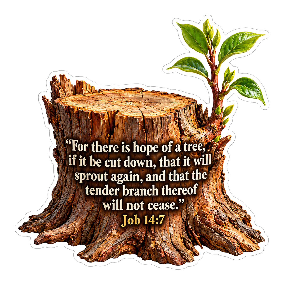 Sprouting Tree Stump with Scripture Quote Vinyl Decal Stickers
